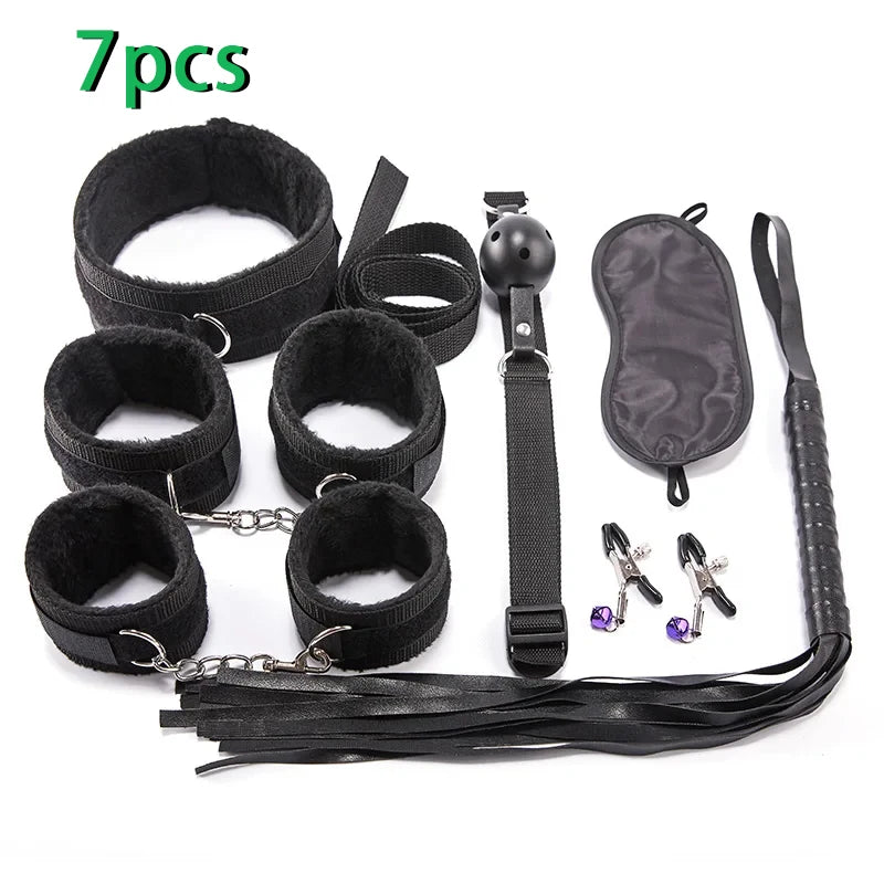 Erotic Sex Toys For Women Adults Games Nylon 16pcs Bondage BDSM Kits Handcuffs Sex Whip Mouth Gag Dildo Vibrator Anal Plug