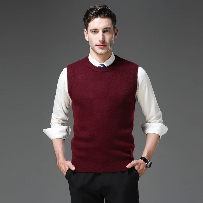 Top Grade Thick Anti-Pilling New Oneck Brand Business Casual Fashion Men Knit Pullover Sweater Vest Autum Winter Sleeveless