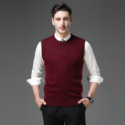 Top Grade Thick Anti-Pilling New Oneck Brand Business Casual Fashion Men Knit Pullover Sweater Vest Autum Winter Sleeveless