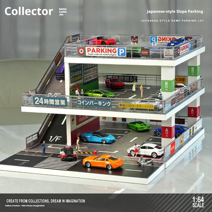 Collector 1:64 Scale LED Multi-Story Parking Garage Diorama, Ramp Model Car Display Case with Light Up for Vehicle Collection
