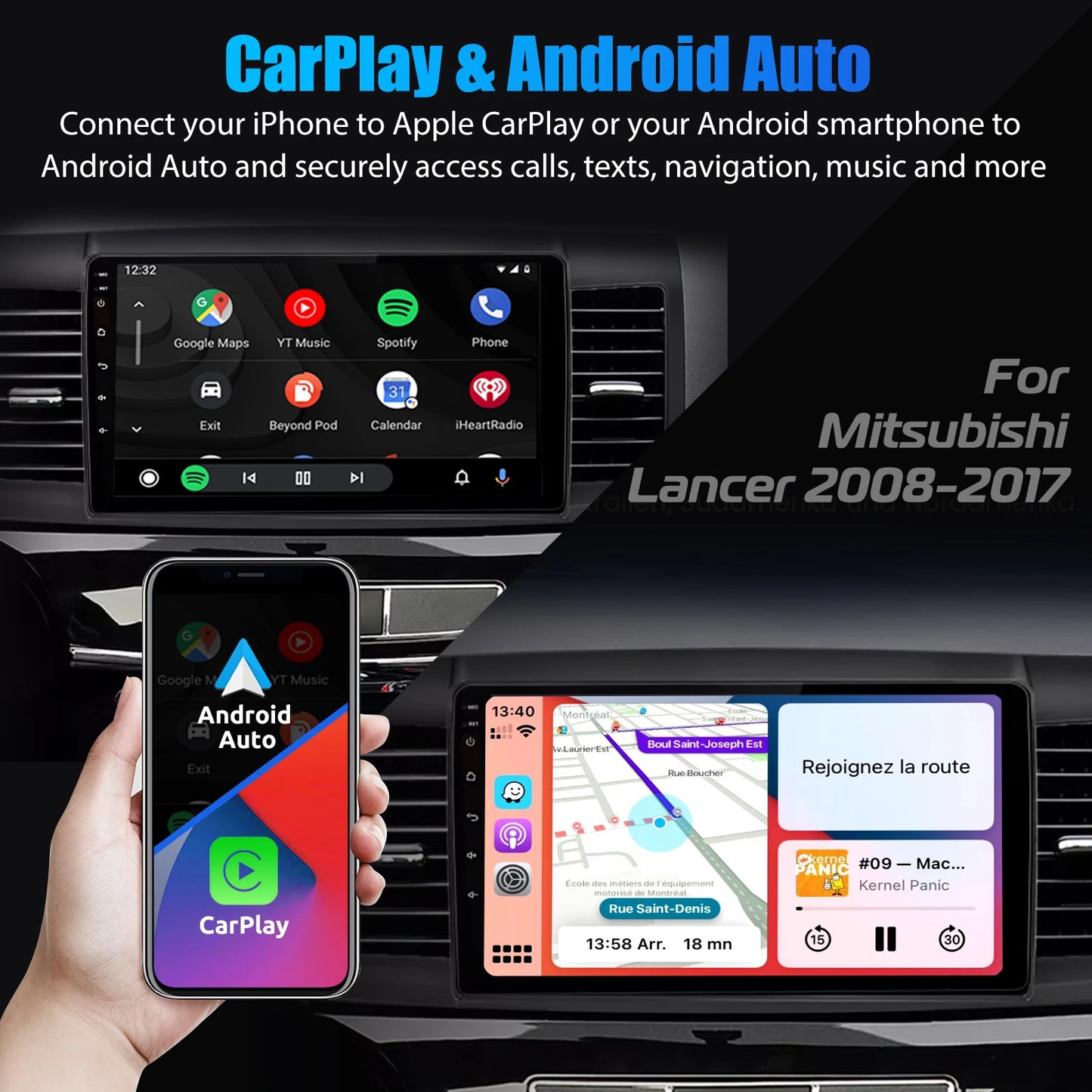 10" Android 15 Car GPS Car Stereo Radio For 2008-2017 Mitsubishi Lancer Apple Carplay 4+64G IPS Touch Screen WiFi GPS BT+DVR&CAM