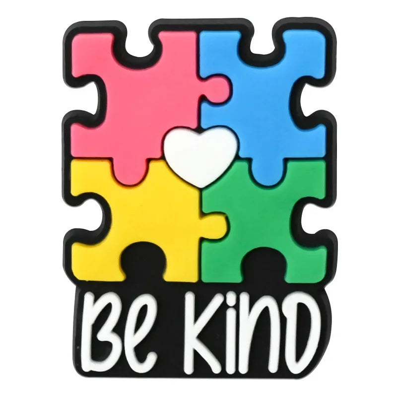 1-16Pcs Be Kind Autism Awareness Love Patience Understanding Pvc Garden Shoe Charms Buckle Kid Cartoon Accessories DIY Backpack