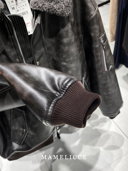 MAMELICCE Original design Removable fur collar jacket Thickened Casual coat Men's clothing Vintage leather jackets overcoats