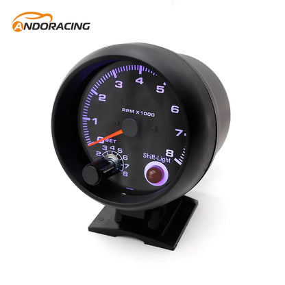 12V Tachometer Gauge 3.75'' Car Universal Black Tachometer Gauge 7color Inter Shift Light 0-8000 RPM Fit 4 6 8 Cylinder