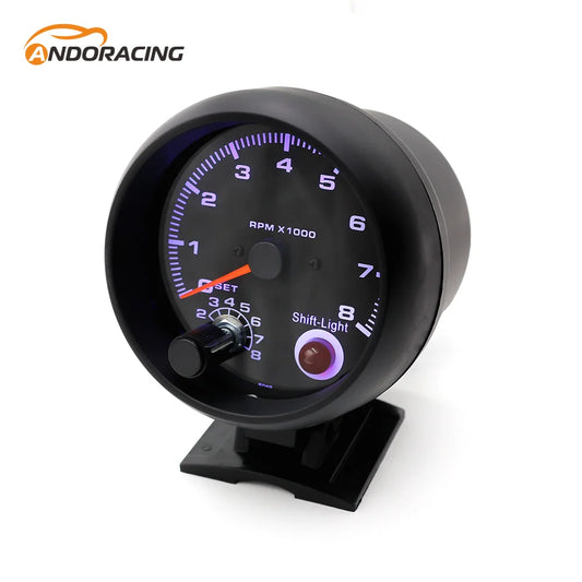 12V Tachometer Gauge 3.75'' Car Universal Black Tachometer Gauge 7color Inter Shift Light 0-8000 RPM Fit 4 6 8 Cylinder