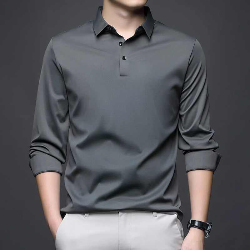 New Long-sleeved POLO Men Can Be Stretched for Business Leisure in Solid Colors, Suitable for Daily Commuting  T-shirts.M-4XL