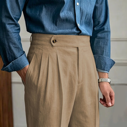 Classics Italian Naples Style Linen Men Suit Trousers Summer Trendy High Waist Pants Male Business Office Pleated Streetwear