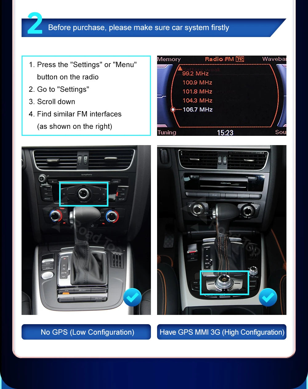 CN Road Top 8.9 12.3'' Touch Screen Multimedia Player Andriod Auto Link For Audi A4 S4 B8 2009-2015 GPS Carplay Display Car Play