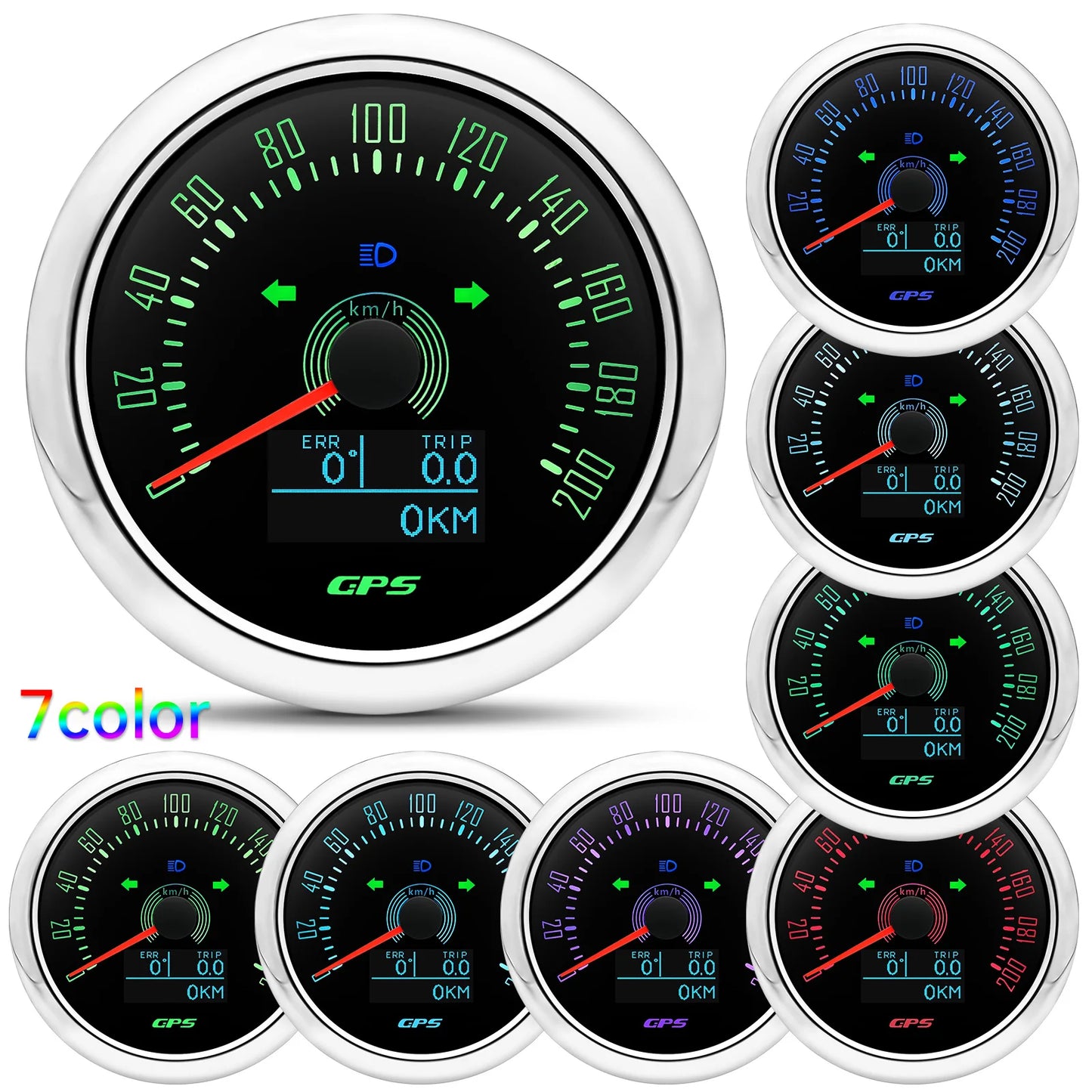 85MM Digital GPS Speedometer 0-160MPH 0-200KMH Speed Meter With GPS Antenna For Car Marine Boat 7 Color Backlight Speed Gauge