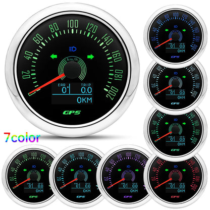 85MM Digital GPS Speedometer 0-160MPH 0-200KMH Speed Meter With GPS Antenna For Car Marine Boat 7 Color Backlight Speed Gauge