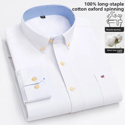 100% cotton men's long-sleeved shirt, casual plaid cotton shirt for young and middle-aged people, large size, authentic shirt