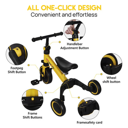 3 in1 Toddler Kid Ride on Toy Balance Bike Scooter Tricycle 1.5-4 Years Push Car