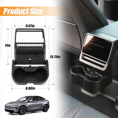 3-In-1 Design Rear Seat Cup Holder Organizer For Tesla Model Y Juniper 2025+ & Model 3 Highland 2024+ Retractable and Foldable