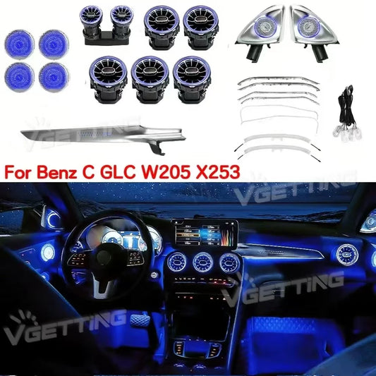 64 Color RGB LED Atmosphere Lamp For Mercedes-Benz C GLC W205 X253 2014 - 2019 Turbine Vents Ambient Light Speaker Decoration