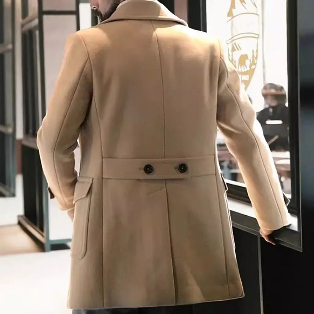Business Green Men Tweed Jacket Trench Coat Party Mid-length Overcoat Double-breasted Spring Autumn Coat Design Men's Clothing