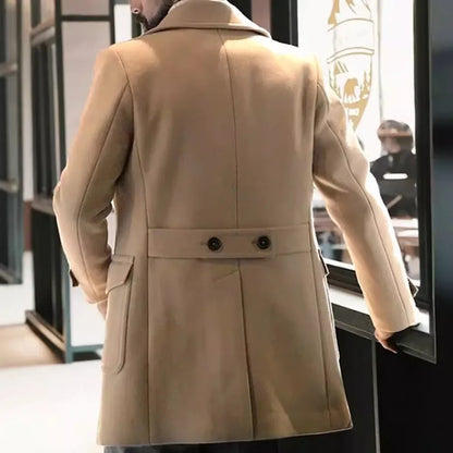 Business Green Men Tweed Jacket Trench Coat Party Mid-length Overcoat Double-breasted Spring Autumn Coat Design Men's Clothing