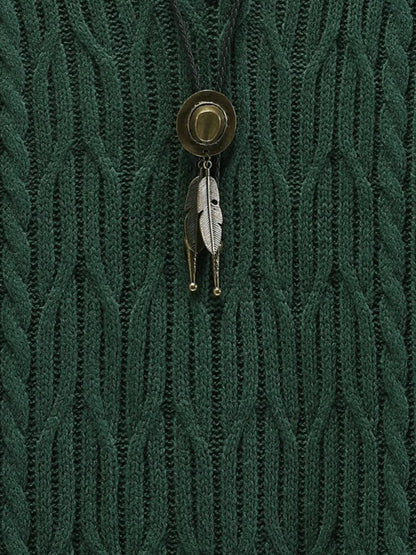 Men's Preppy Style Cable Knit Sweater Vest V Neck Sleeveless Knitwear Green Striped Trim Casual Pullover Vest For Spring Autumn