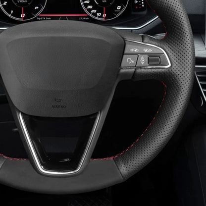 Car Steering Wheel Covers DIY Black Genuine Leather Suede For Seat Leon 5F Mk3 2013-2020 Ibiza 6J Tarraco Arona Ateca Alhambra