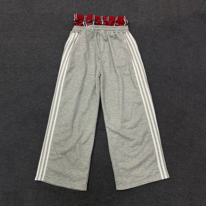 Women's Spring Checkered Double-Waisted Casual Pants Loose Street Fashion Sweatpants with Letter Embroidery