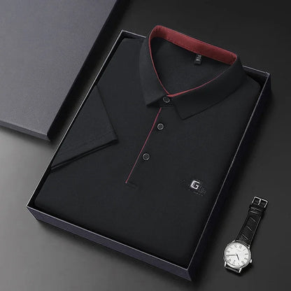 Men's Business Ice Silk Work Shirts Summer Badge Solid Color Polo Shirt Office Wear Man Breathable Comfortable Versatile Tops