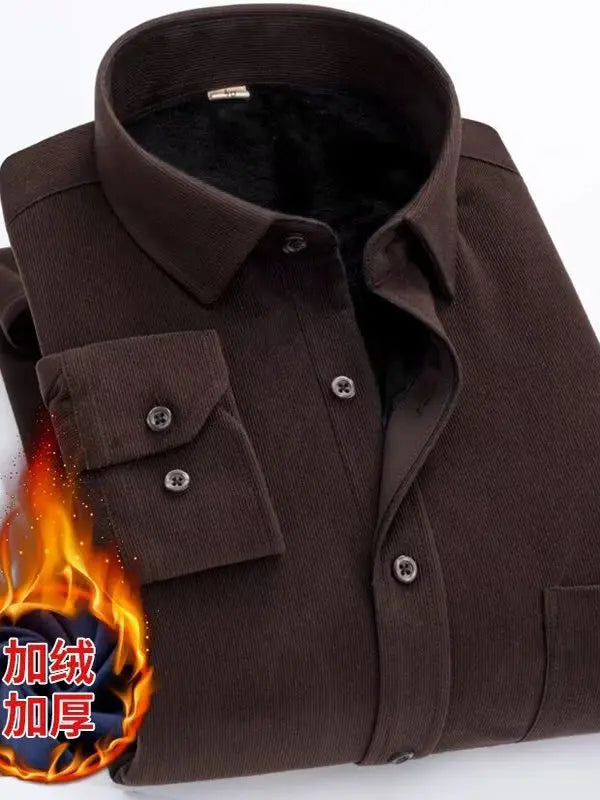 Men's Fleece Lined Corduroy Long Sleeve Shirt Thick Warm Casual  Color Autumn Winter Fashion Outerwear Breathable Youth ...