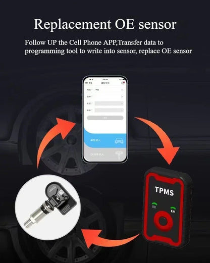 Programmable TPMS Sensors 2 in 1 433MHz+315MHz Program By Cell Phone APP Universal Tire Pressure Monitoring Sensor Metal Valve