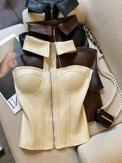 Spring 2026 Pure Desire Sweet And Spicy Design Hanging Neck Shoulder Bared Zipper Tube Top Women's Top with Chest Pad