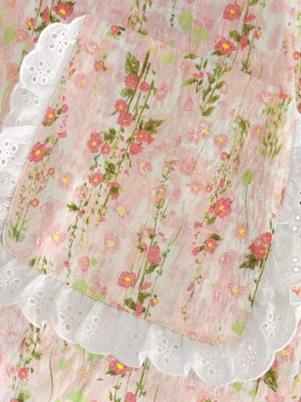 Cloud Cotton Sleepwear Set for Women Casual Spring Autumn Long Sleeve Long Pants Home Clothes  Plant Floral Print