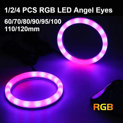 2/4/1Pcs LED Angel Eyes RGB Bulb Halo Rings Lamp Light Car Daytime Running Light DRL Waterproof Decorative Lights 70 80 90 100mm
