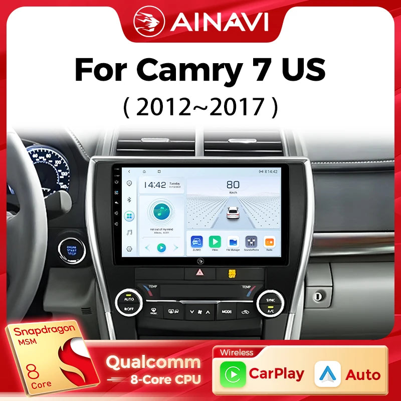 Ainavi Car Multimedia Player For Toyota Camry 7 XV 50 55 US Version 2012 2013 2015 2017 wireless Carplay Android Auto 4G Wifi