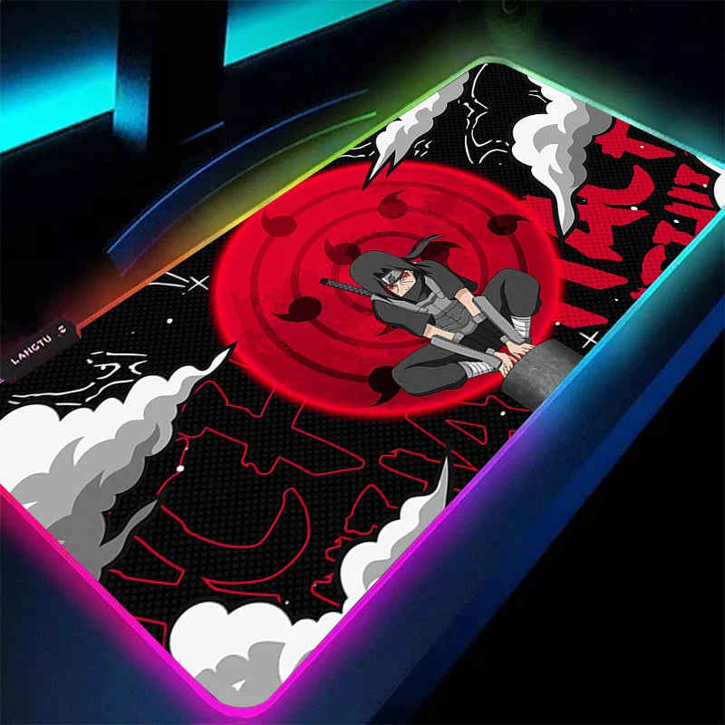 RGB Mouse Pad 90x40cm Naruto Itachi Uchiha Gaming Accessories PC Game xxl Computer Desk Mat Laptop Varmilo LED Keyboard Mousepad