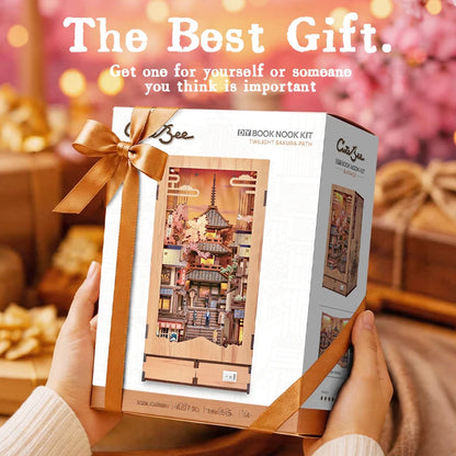 CUTEBEE DIY Book Nook Kit Japanese Sakura 3D Puzzle Dollhouse for Bookshelf Unique Craft Gift for Book Lover Christmas Miniature