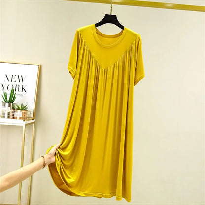 Loose plus Size Sp Dr Modal Women's Summer Thin Home Gown Skirt Sle round Ne ort Sve Long Dr Korean Sle