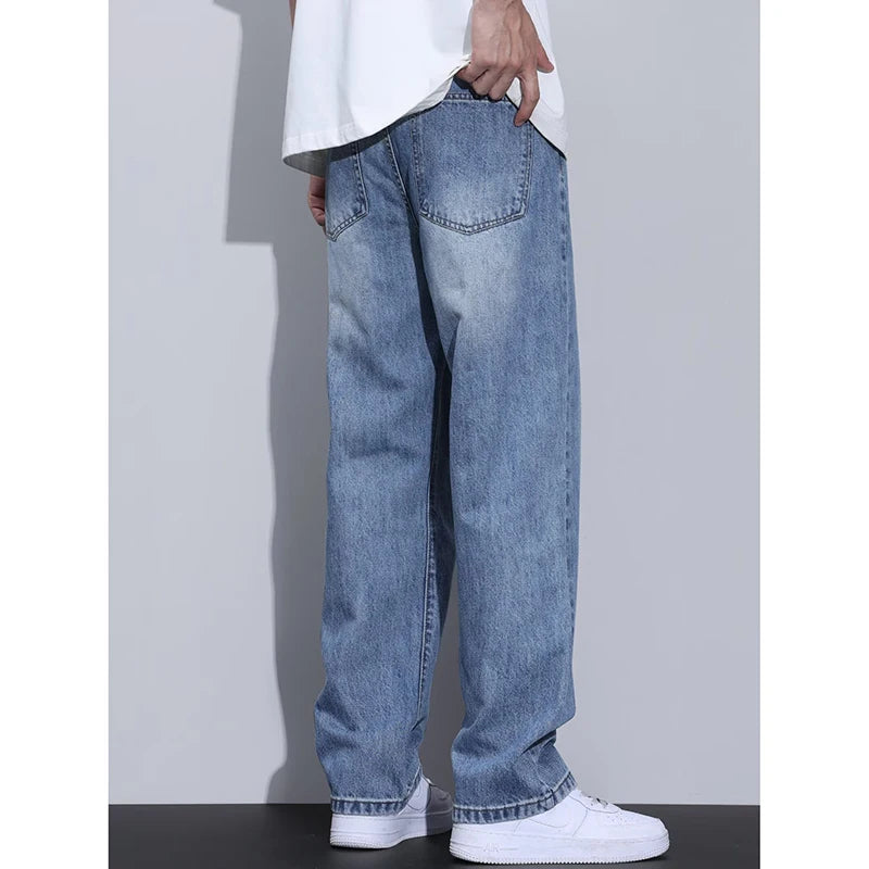2026 Winter New Men Fashion Vintage Jeans Male Thickened Warm Wide Leg Denim Pants Trend Versatile Straight Leg Trousers