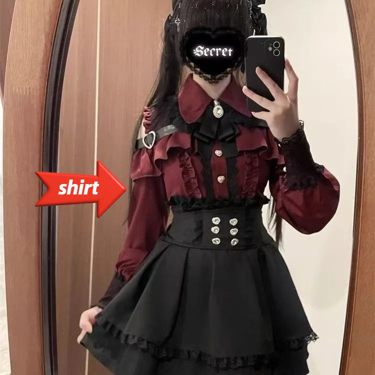 Jirai Kei Lolita Blouse Kawaii Top Women Cute Japanese Style Shirt with Bow Y2K Elegant Long Sleeve Sweet Casual Aesthetic Tops