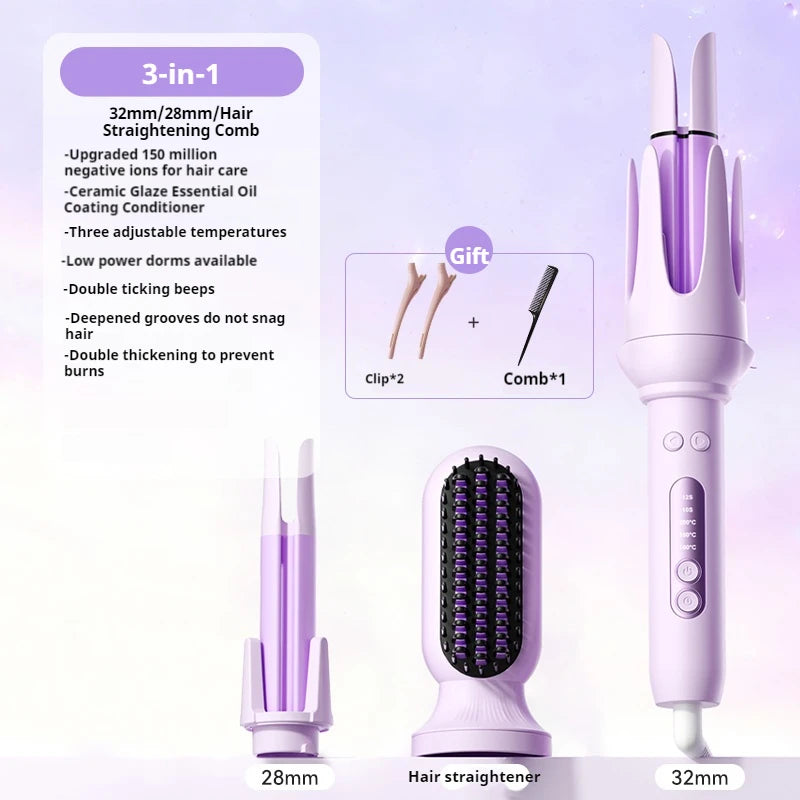 4-in-1 Automatic Curling Iron Multifunction Hair Styler Ceramic Negative Ion Straightener Curler Wand for Women Style Waves