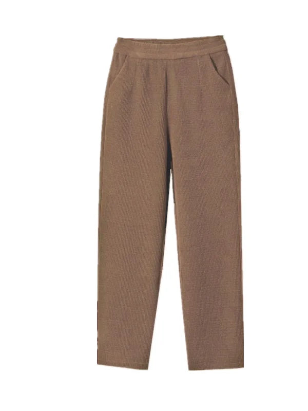 Thickened Fleece Lined Corduroy Winter Pants for Mom High Waist Loose Fit Straight Leg Warm Casual Trousers for Women over 40