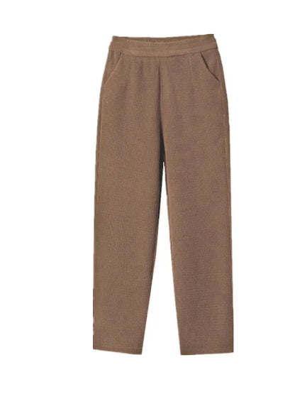 Thickened Fleece Lined Corduroy Winter Pants for Mom High Waist Loose Fit Straight Leg Warm Casual Trousers for Women over 40