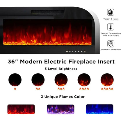 Fireplace TV Stand with 36" Fireplace, 70" Modern Entertainment Center with High Gloss Doors & LED Lights, U-Shaped Legs TV Cons