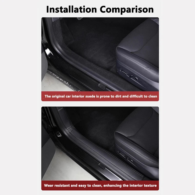 For Tesla Model Y Juniper Front Rear Door Sill Protection Pads Leather Threshold Bumper Strip Guards Anti-kick Pad Accessories
