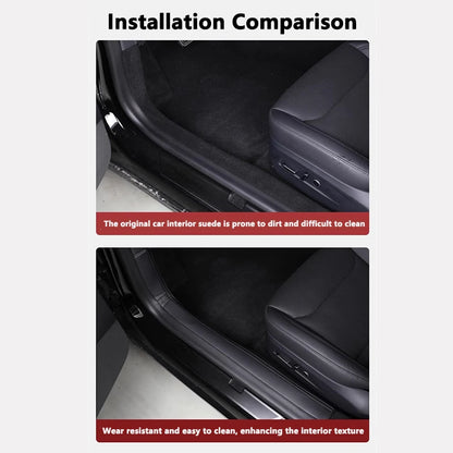 For Tesla Model Y Juniper Front Rear Door Sill Protection Pads Leather Threshold Bumper Strip Guards Anti-kick Pad Accessories
