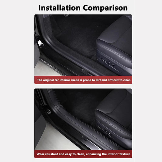 For Tesla Model Y Juniper Front Rear Door Sill Protection Pads Leather Threshold Bumper Strip Guards Anti-kick Pad Accessories