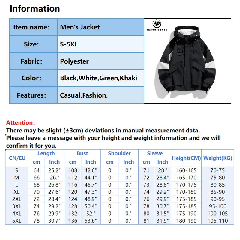 2026 Men Spring Autumn Outdoor Leisure Cargo Hooded Jacket Men Hiking Sport Windbreak Fashion Pocket Loose Jacket Coat Male Hots