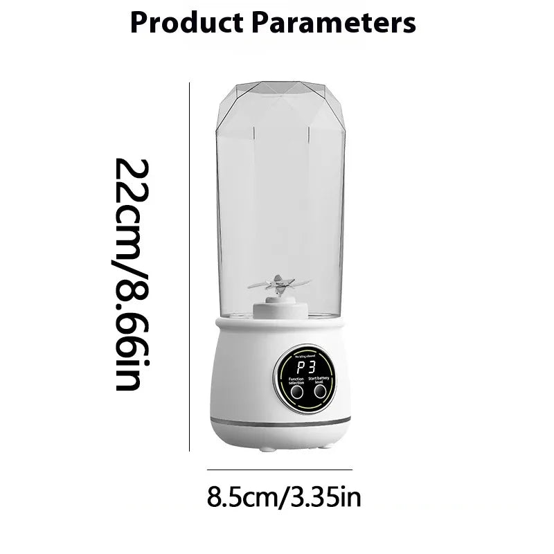New 10 Blades Portable Fruit Juicer 550ml Capacity 3 Gears USB Rechargeable Blender Ice Crusher for Shakes and Smoothies Juicer
