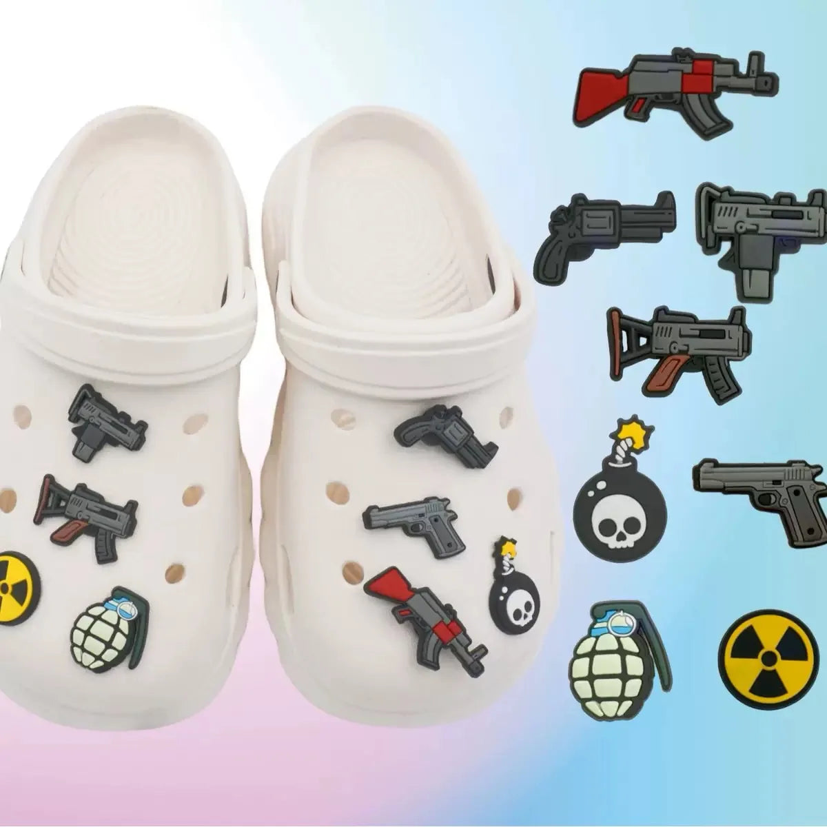 8Pcs Cartoon Weapon Gun Bomb PVC Sandals Shoe Decoration Garden Shoes Button Accessories Shoes Charms For Bracelets DIY Backpack