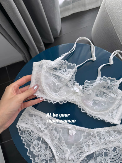 Sophisticated French Lace Bra, Unlined Minimizer Bra for Large Bust, Ultra Thin Breathable & Supportive Sexy Lingerie Set MOYISU