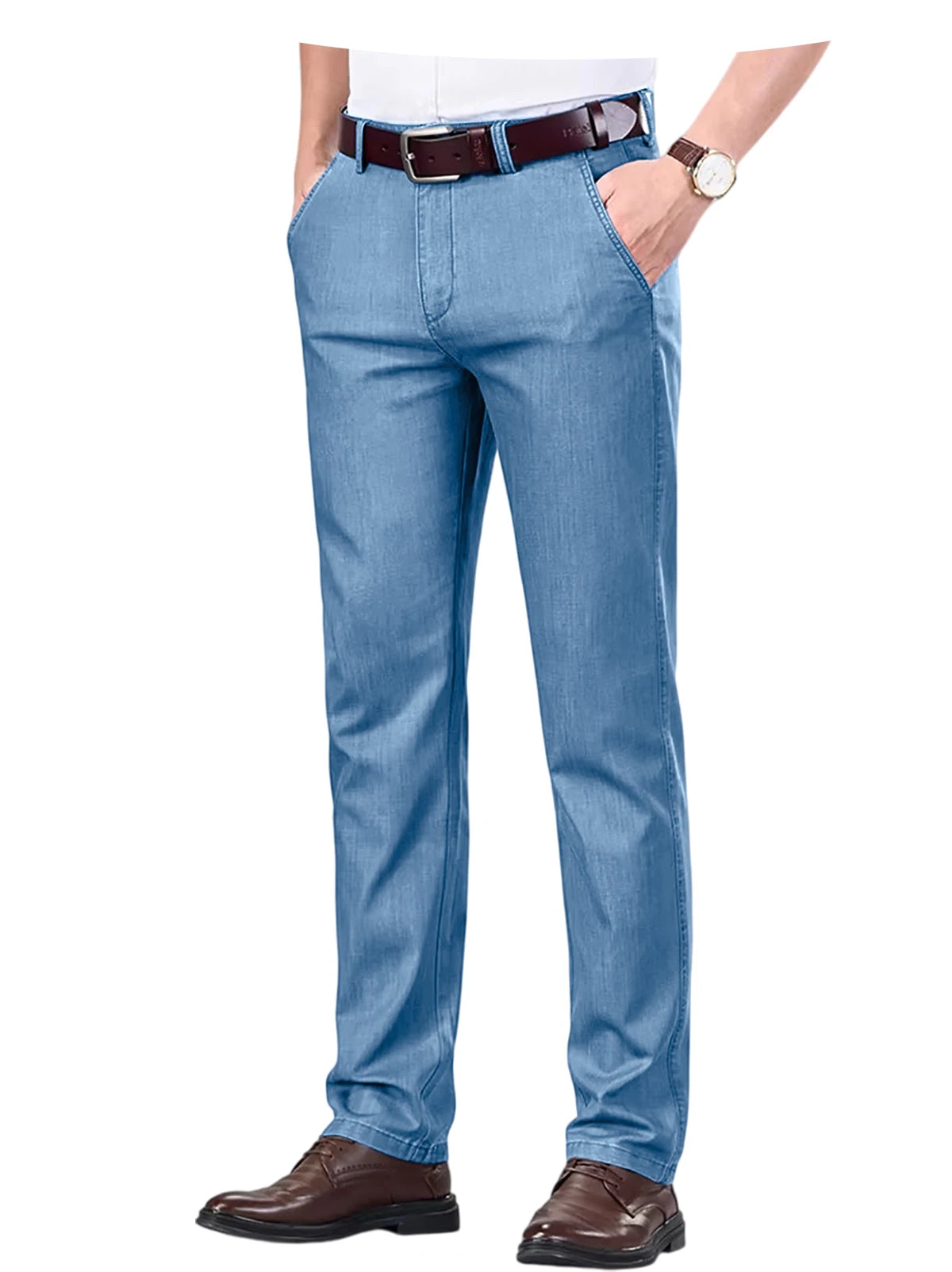 Men's Jeans Straight Leg Denim Pants High Waist Loose Fit Suit Trousers Business Office Formal Casual Men's Dress Pants Summer