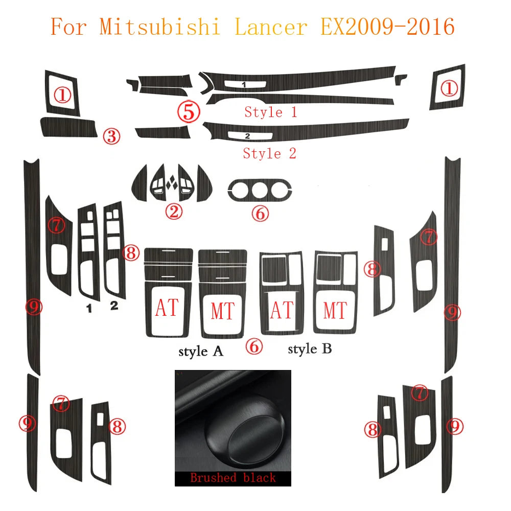 For Mitsubishi Lancer EX2009-2016 Interior Central Control Panel Door Handle Carbon Fiber Stickers Decals Car styling Accessorie
