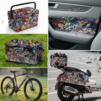 Motorcycle Adhesive Vinyl Car Wrap Hallowmas Wrapping Tools Retro Graffiti Skateboard Decoration Vinyl Paper for Car Body Films
