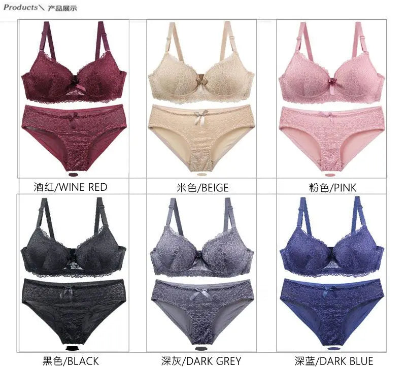 2025 New Sexy Bras Set 34/75 36/80 38/85 40/90 42/95 44/100 BC Cup Underwear For Women Push Up Bow Lingerie